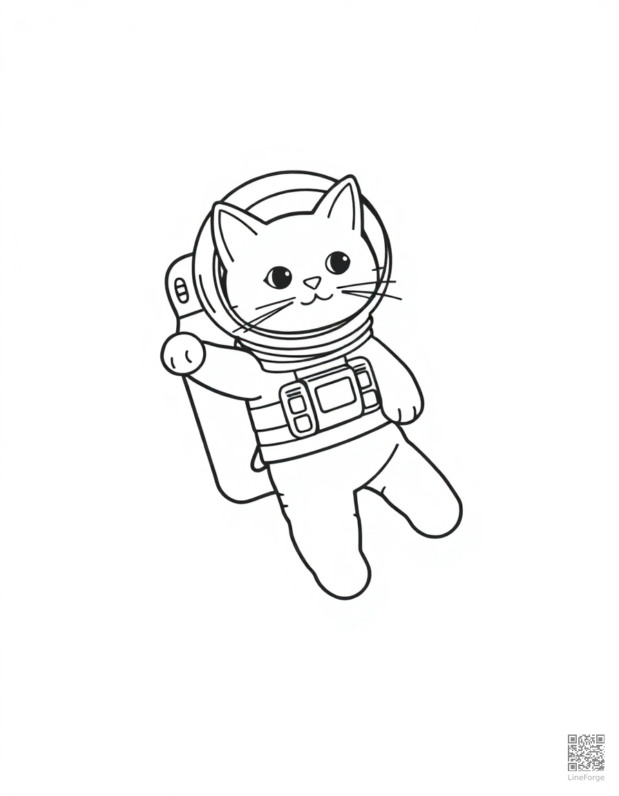 cat astronaut floating in space coloring page Minimal style - free printable