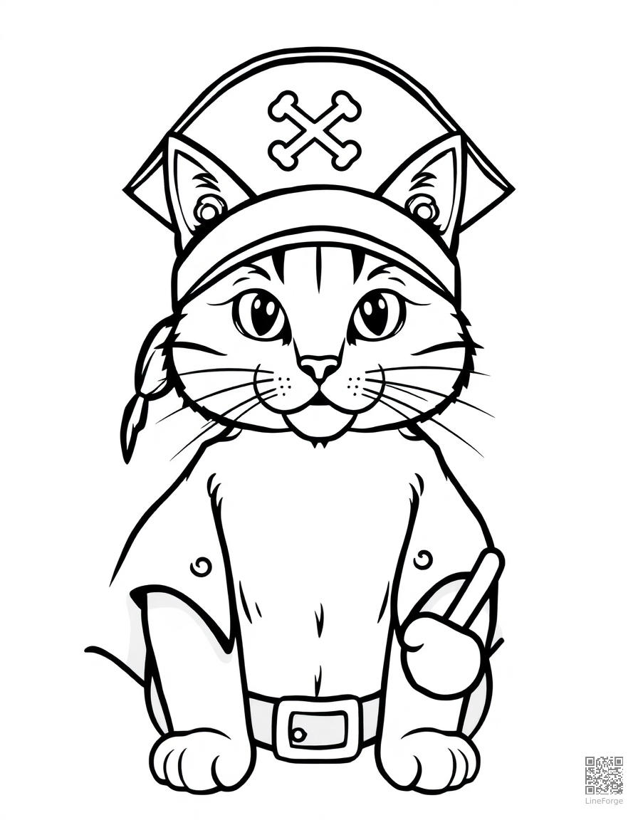 cat dressed as a pirate captain coloring page Minimal style - free printable
