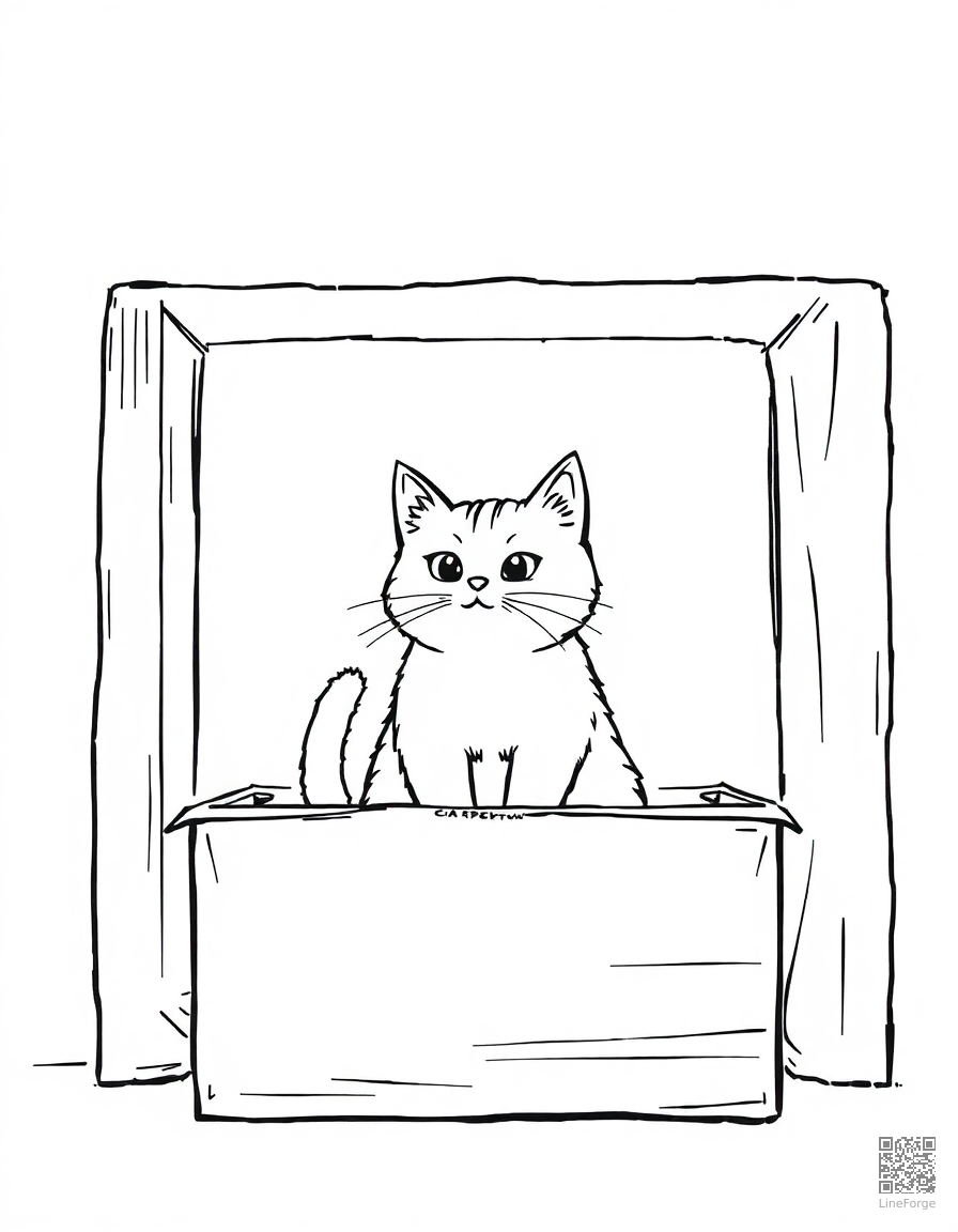 cat sitting inside a cardboard box fort coloring page Manga style - free printable