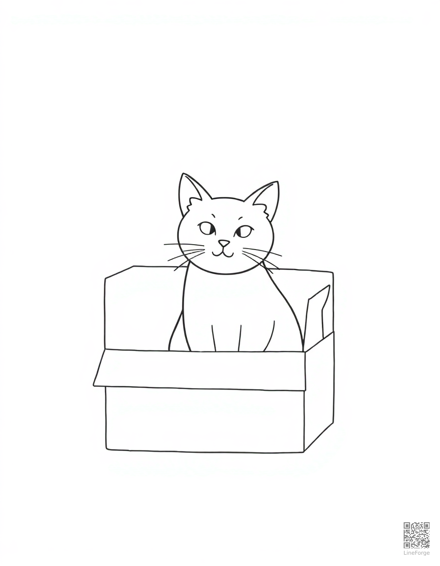 cat sitting inside a cardboard box fort coloring page Minimal style - free printable