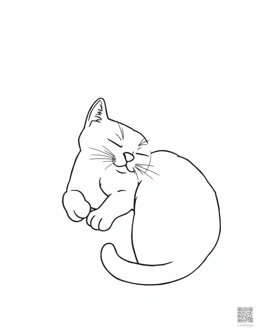 Cat sleeping in a sunbeam coloring page Contour style - free printable