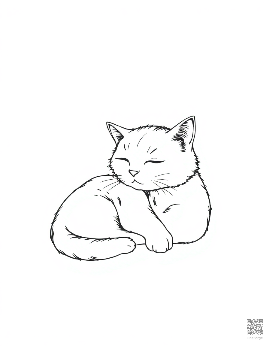 Cat sleeping in a sunbeam coloring page Manga style - free printable