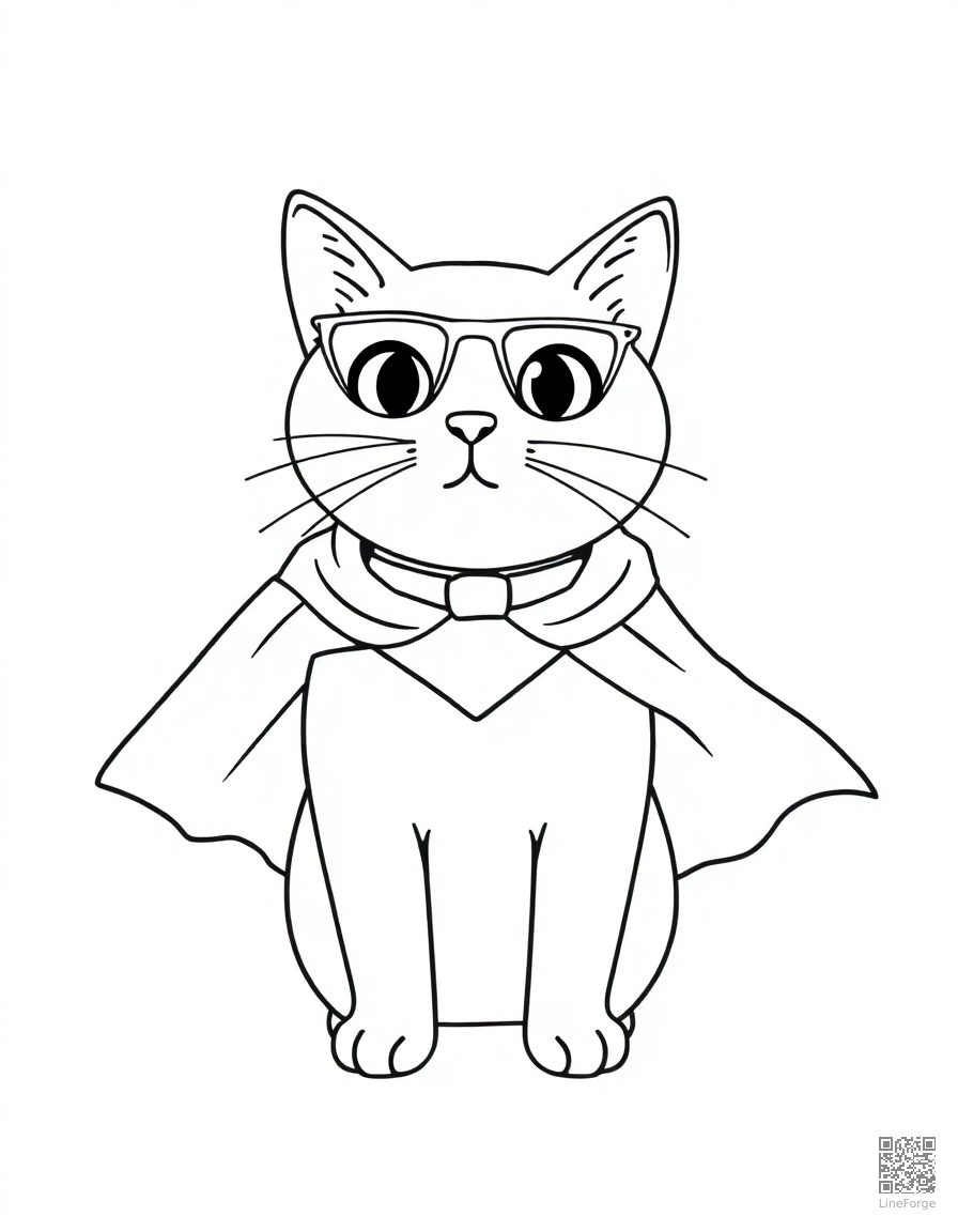 cat wearing a superhero cape coloring page Minimal style - free printable