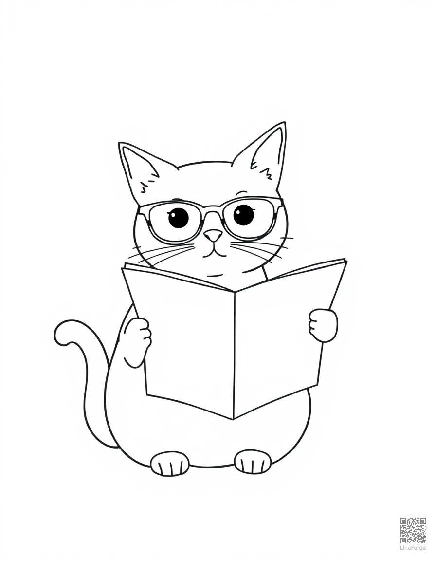 cat wearing tiny glasses reading a newspaper coloring page Minimal style - free printable
