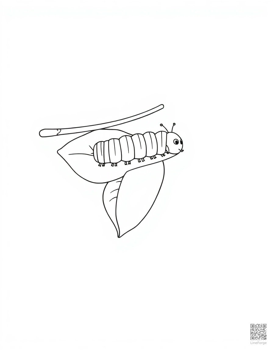 caterpillar on a leaf becoming a chrysalis coloring page Minimal style - free printable