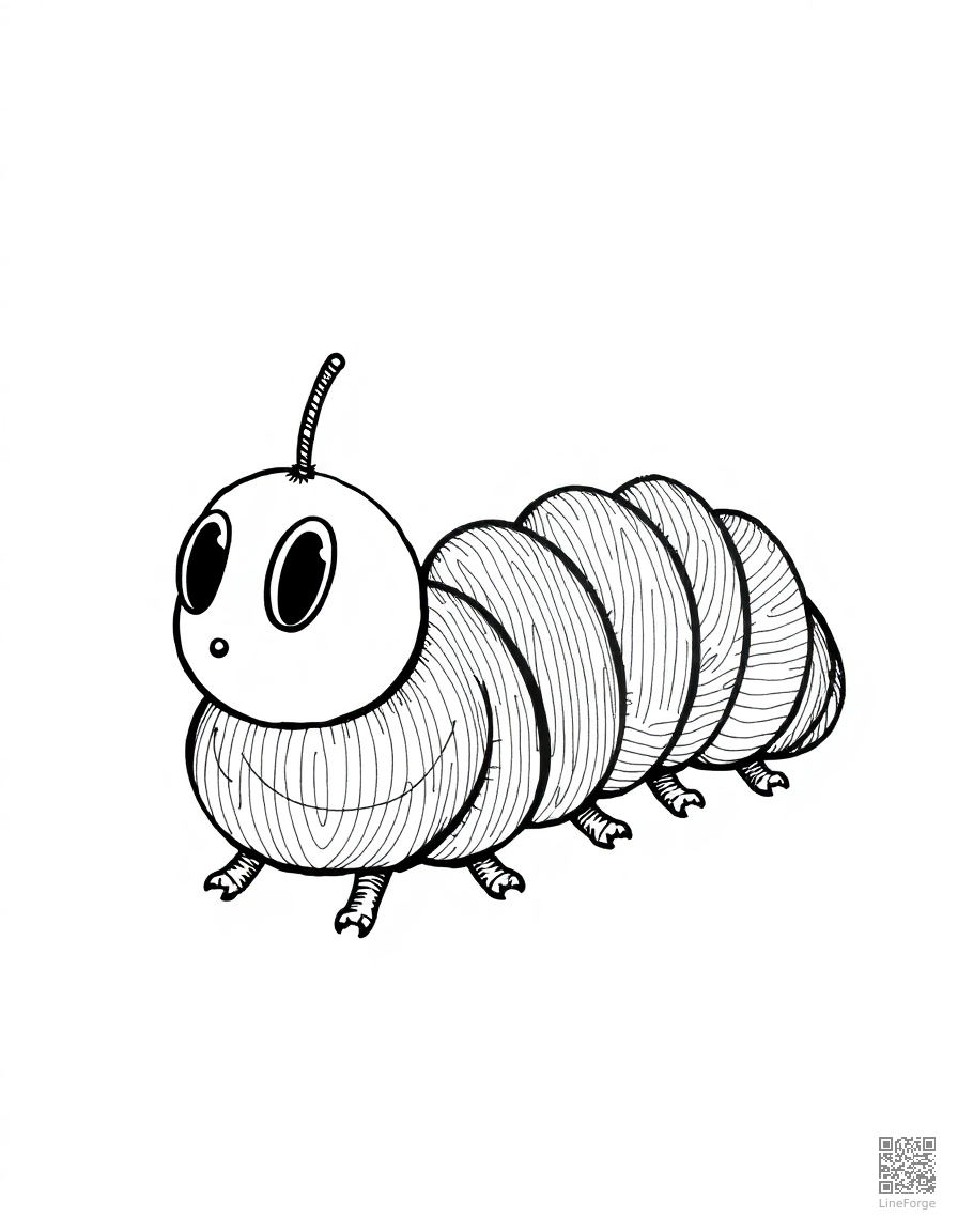caterpillar with a tiny top hat coloring page Crosshatch style - free printable