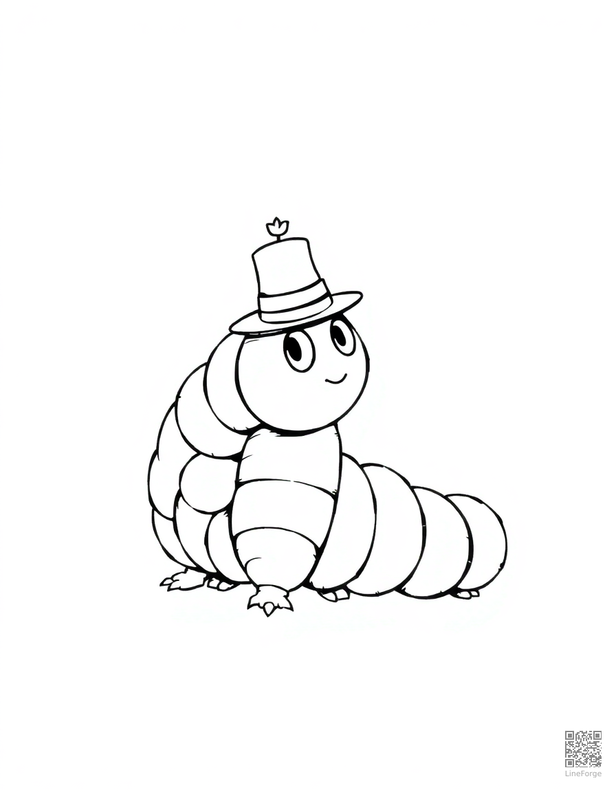caterpillar with a tiny top hat coloring page Manga style - free printable