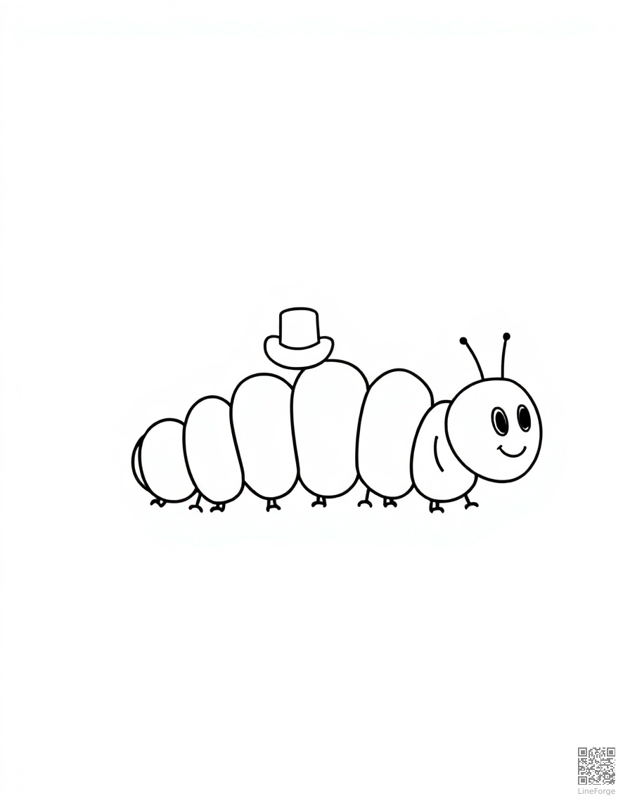 caterpillar with a tiny top hat coloring page Minimal style - free printable