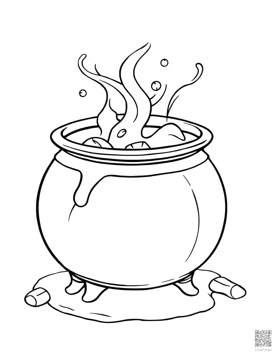 cauldron bubbling with green potion coloring page Contour style - free printable
