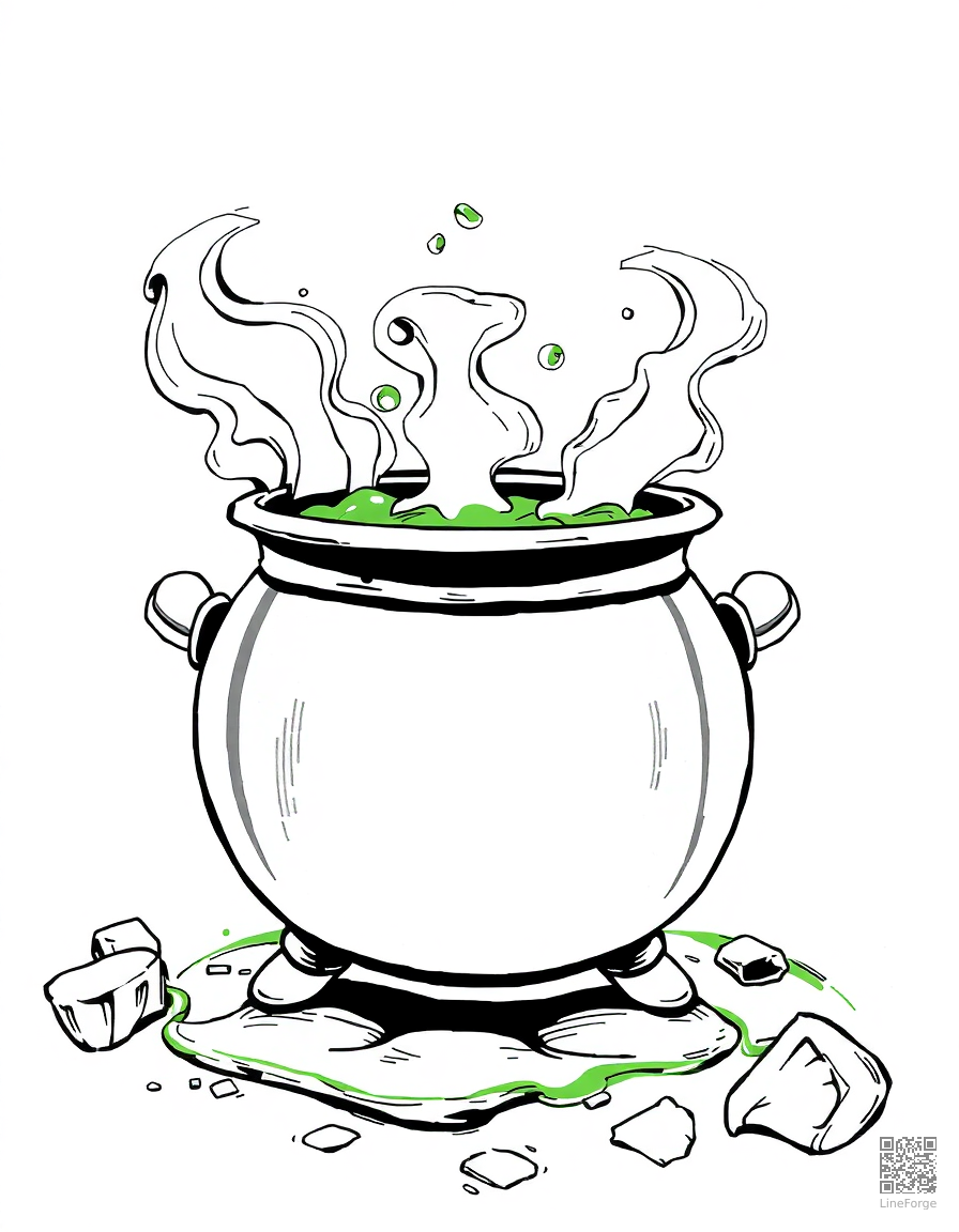 cauldron bubbling with green potion coloring page Manga style - free printable