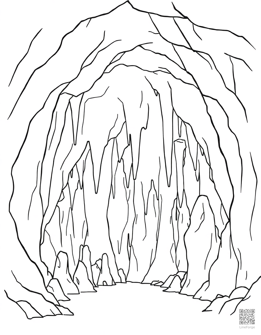 cave interior with stalactites and stalagmites coloring page Minimal style - free printable