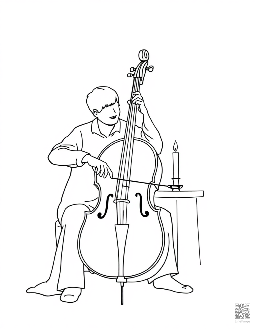 cello being played in a candlelit room coloring page Minimal style - free printable
