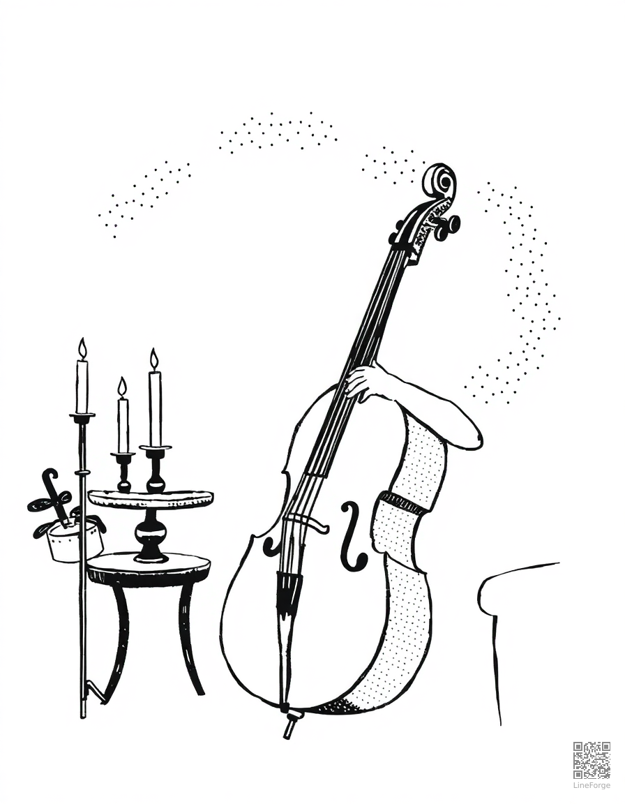 cello being played in a candlelit room coloring page Stipple style - free printable