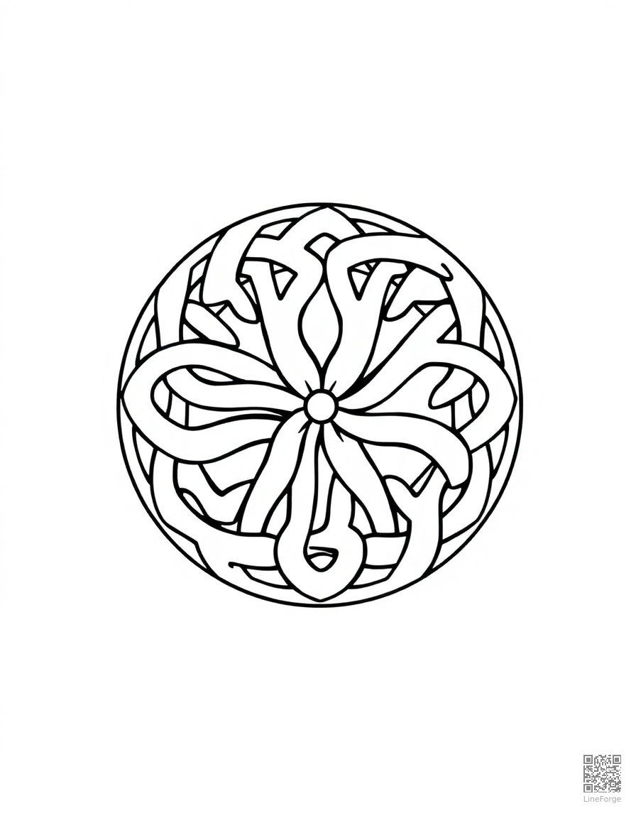 Free celtic knot circular design coloring page in contour style — printable line art