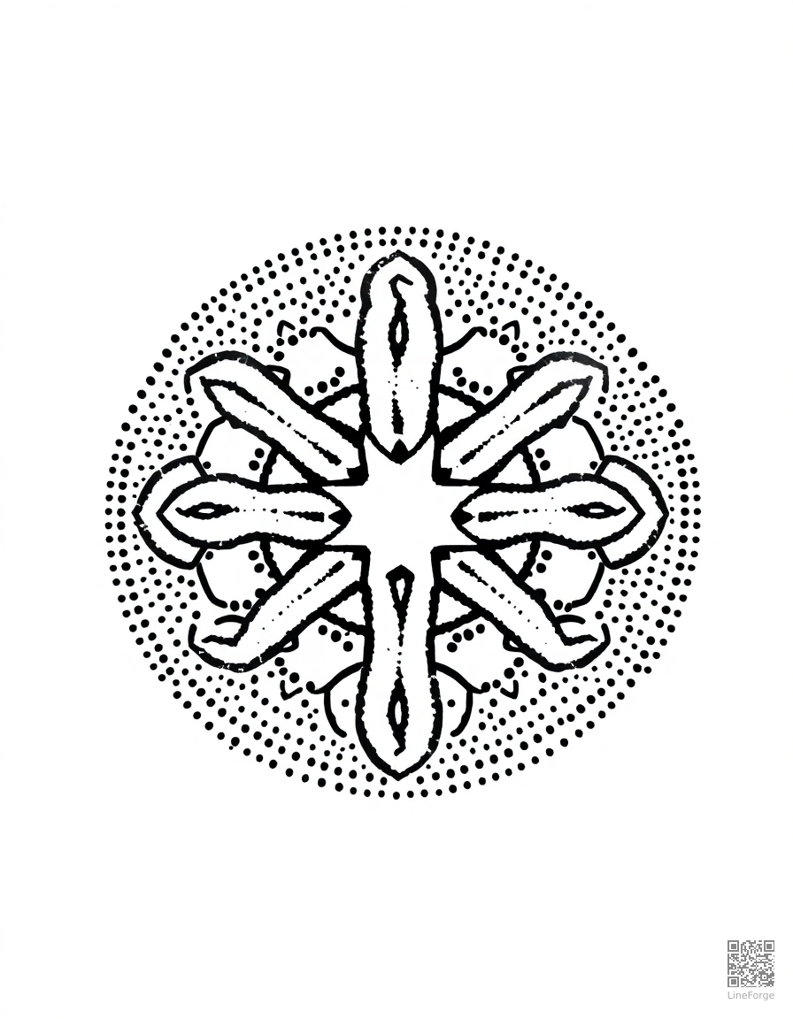 Free celtic knot circular design coloring page in stipple style — printable line art