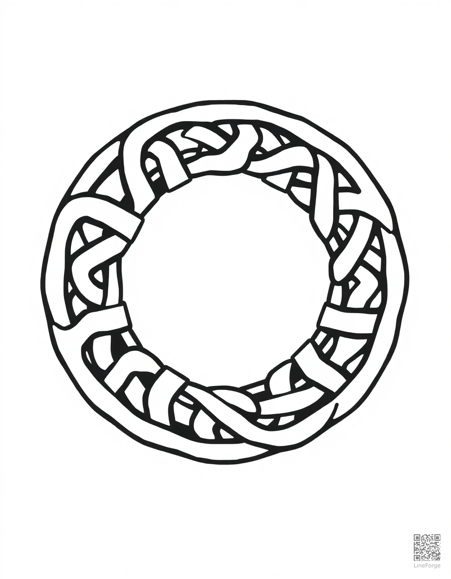 Free celtic knot circular design coloring page in woodcut style — printable line art
