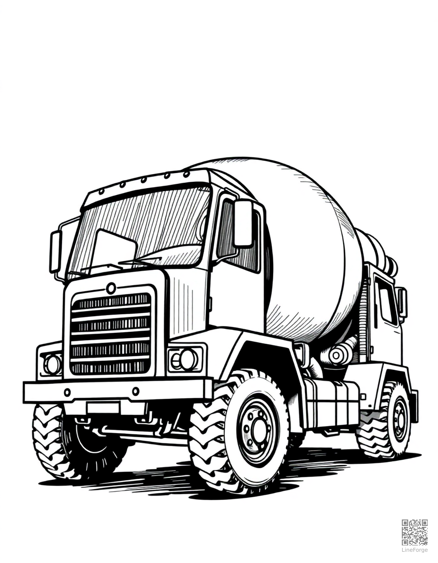 cement mixer truck spinning coloring page Crosshatch style - free printable