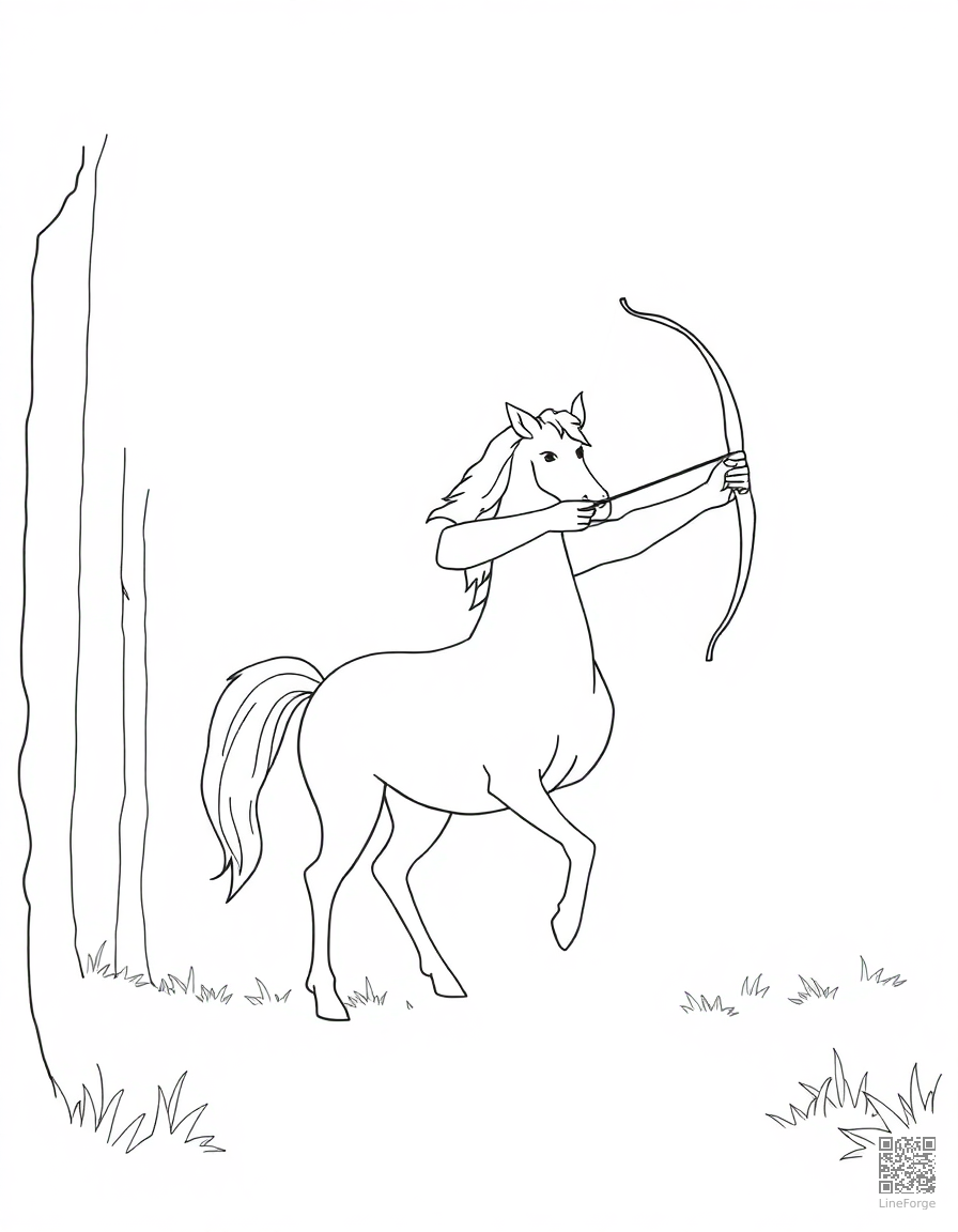 centaur teaching archery in a forest coloring page Minimal style - free printable