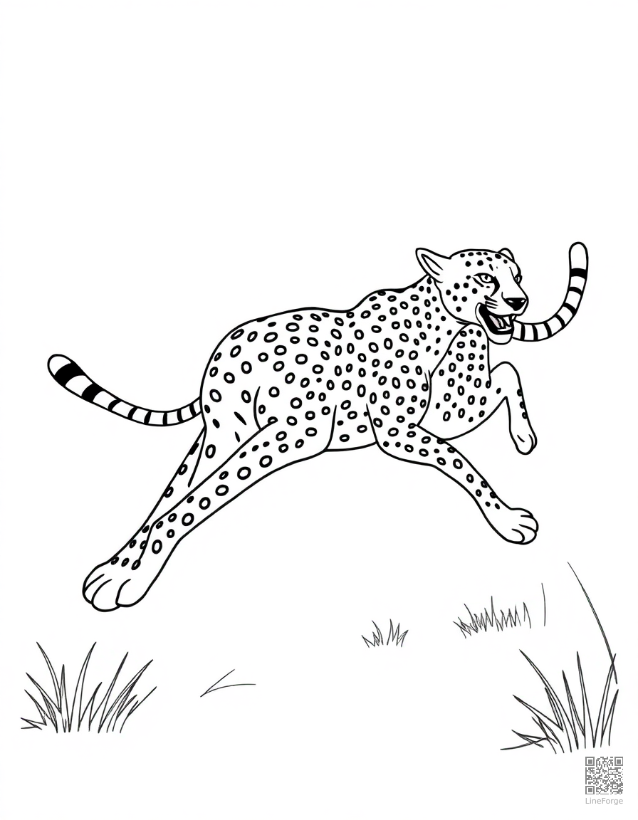cheetah sprinting across the savanna coloring page Contour style - free printable