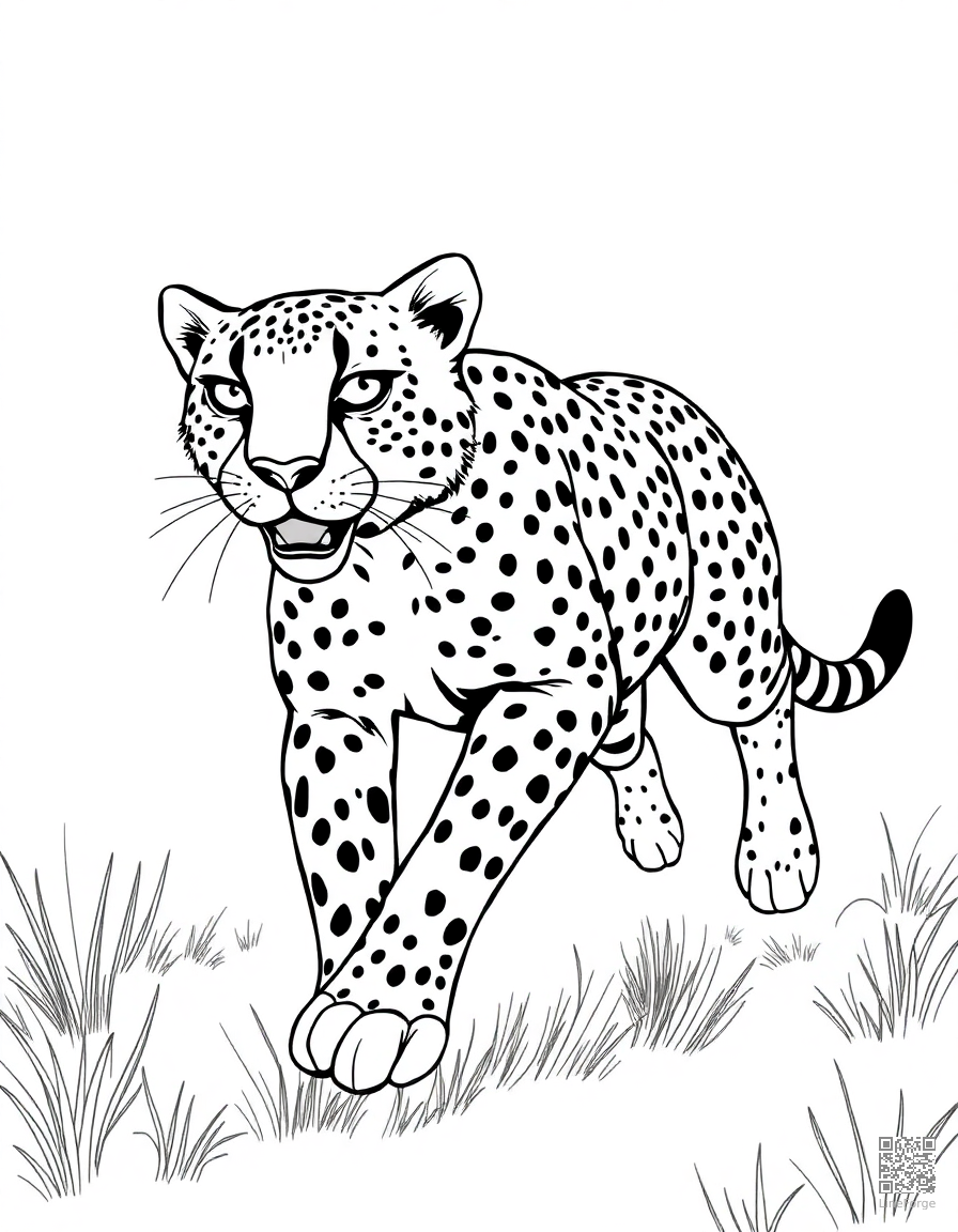 cheetah sprinting across the savanna coloring page Manga style - free printable