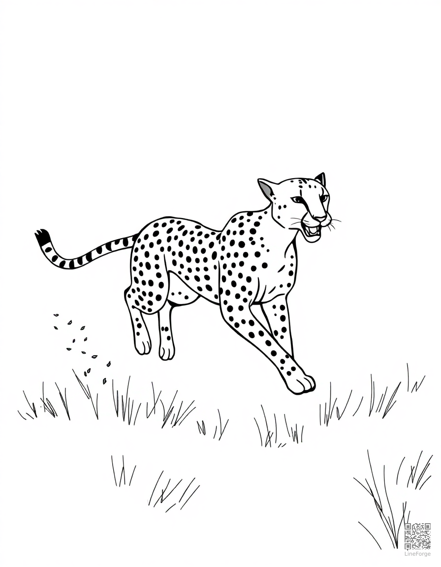 cheetah sprinting across the savanna coloring page Minimal style - free printable