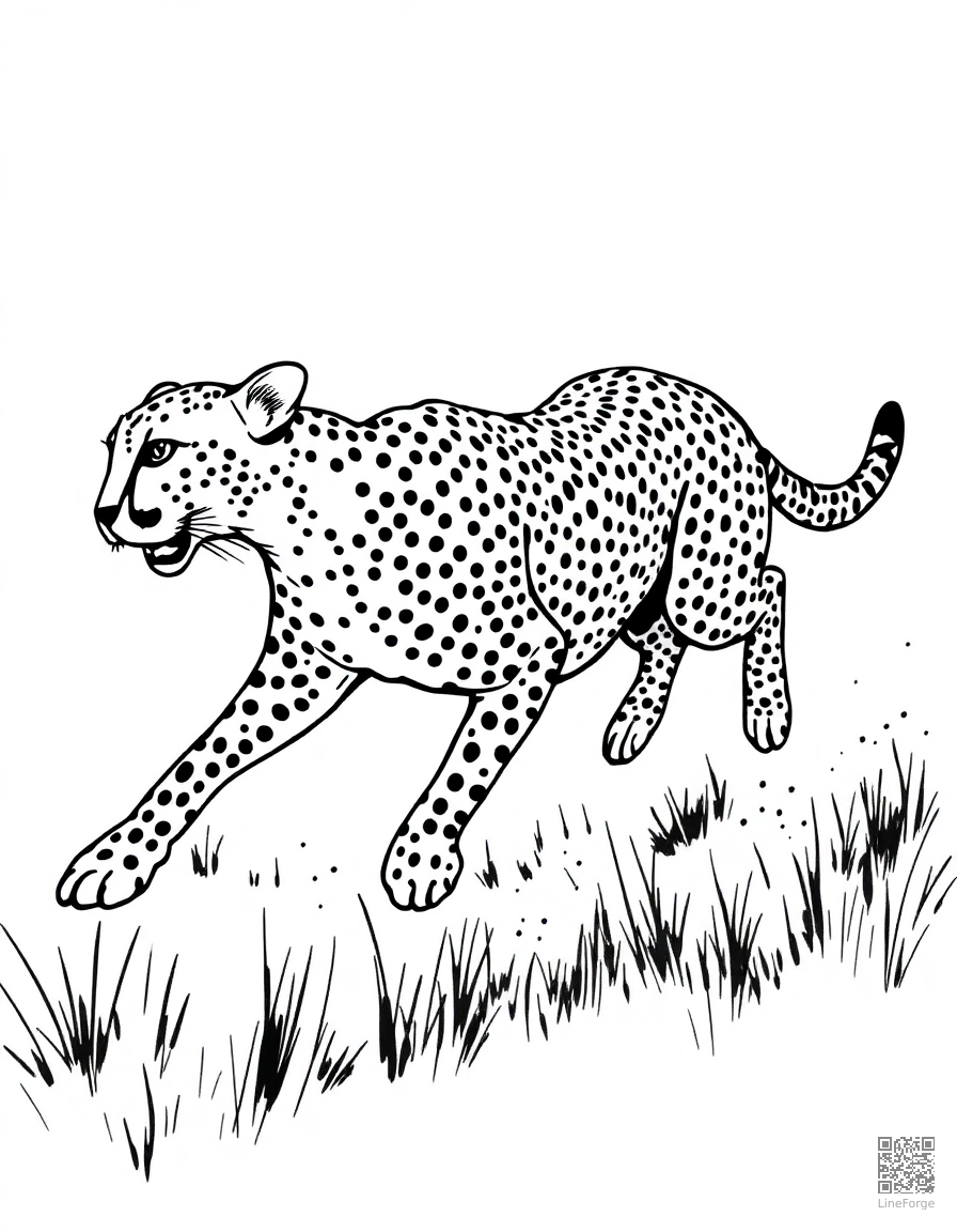 cheetah sprinting across the savanna coloring page Stipple style - free printable