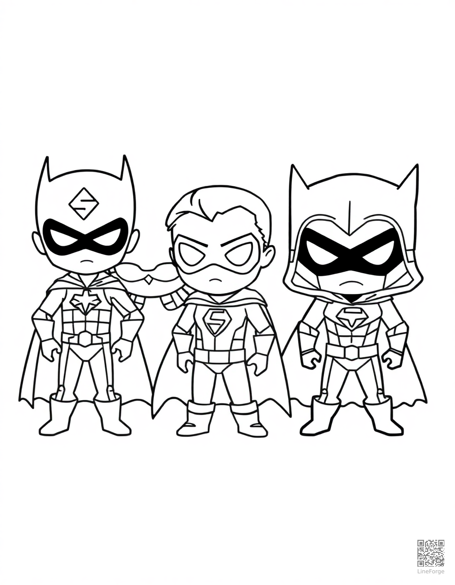 chibi style superhero team coloring page Minimal style - free printable