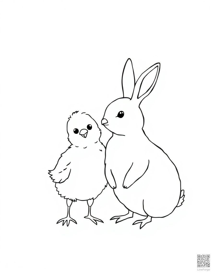 chick and bunny as friends on a farm coloring page Minimal style - free printable