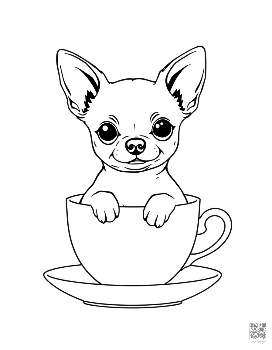 chihuahua sitting inside a teacup coloring page Contour style - free printable