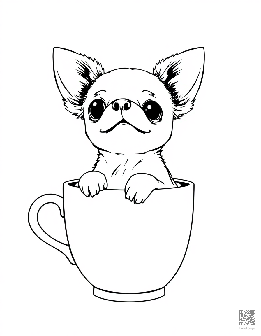 chihuahua sitting inside a teacup coloring page Manga style - free printable