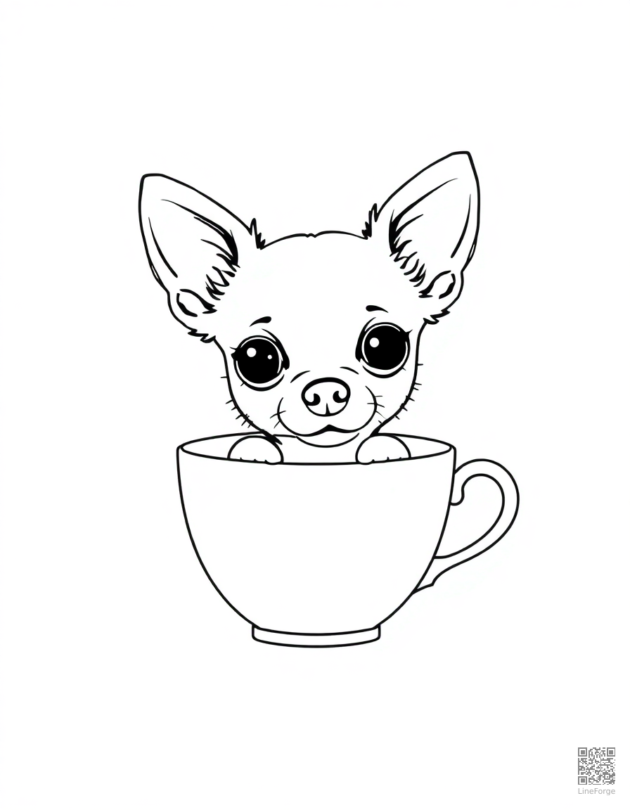 chihuahua sitting inside a teacup coloring page Minimal style - free printable