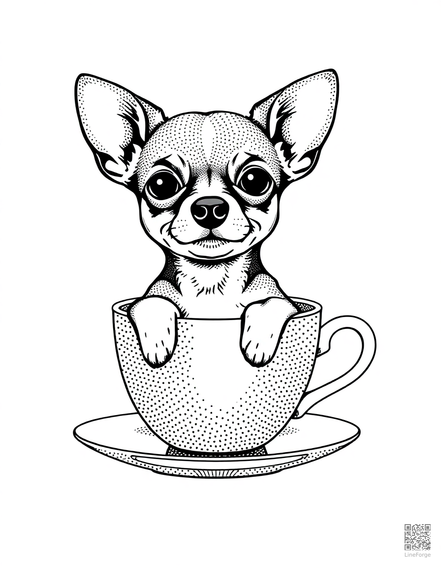 chihuahua sitting inside a teacup coloring page Stipple style - free printable