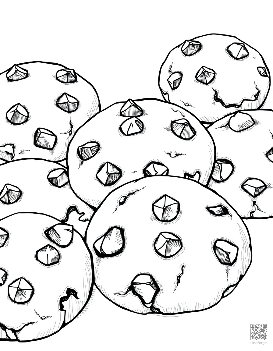 chocolate chip cookies fresh from the oven coloring page Crosshatch style - free printable