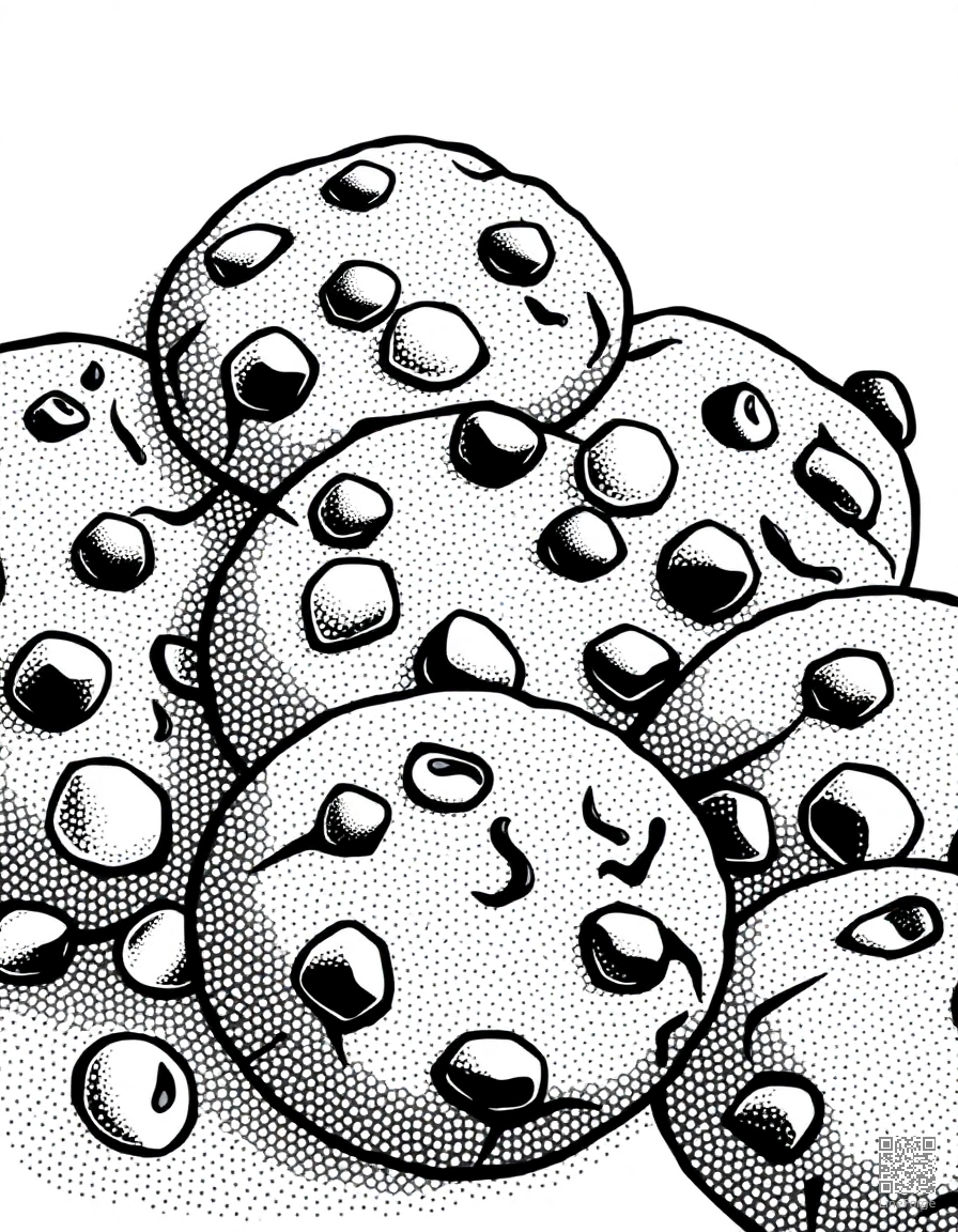 chocolate chip cookies fresh from the oven coloring page Stipple style - free printable