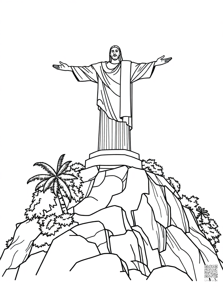 Free christ the redeemer statue in rio coloring page in contour style — printable line art