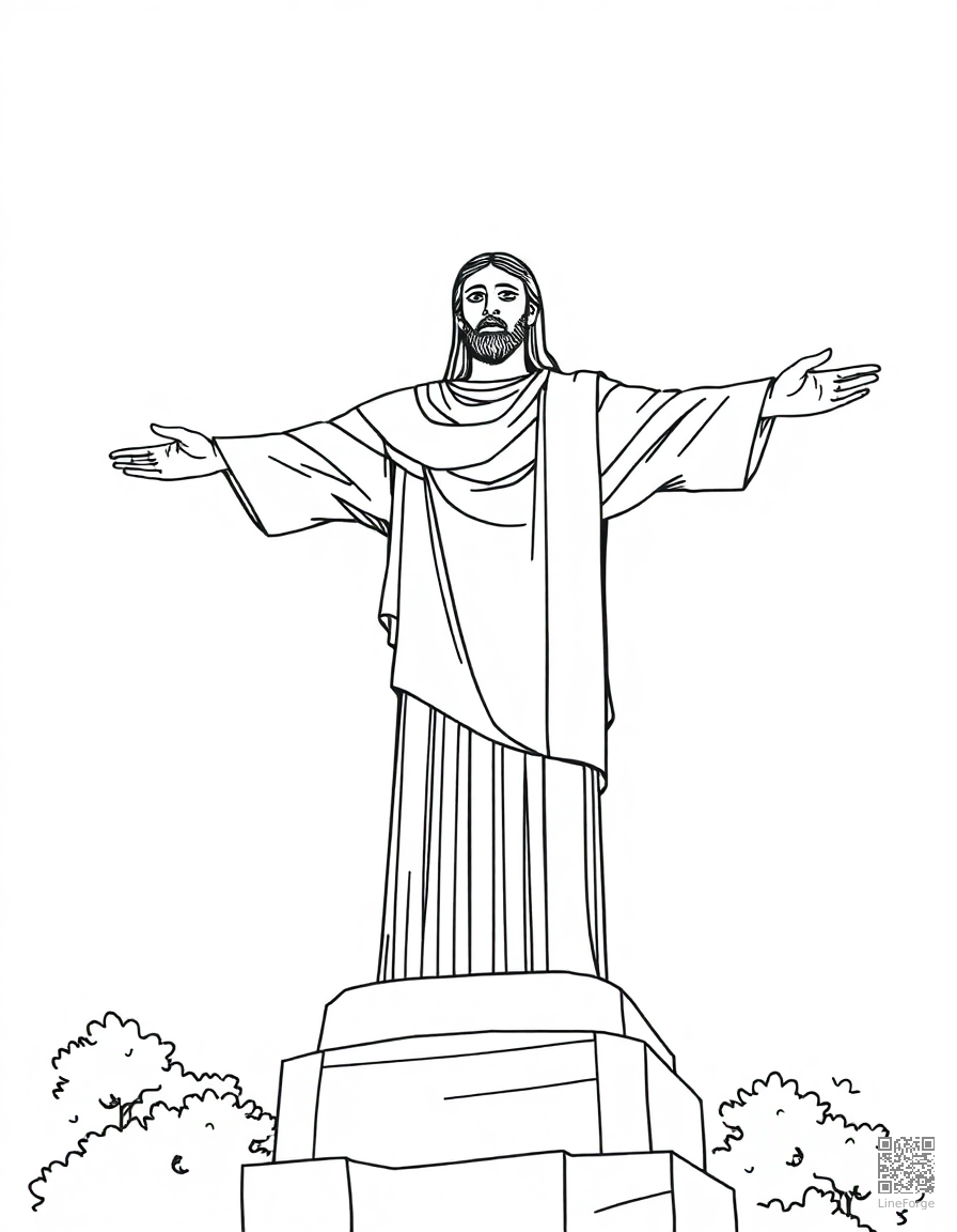 christ the redeemer statue in rio coloring page Crosshatch style free printable