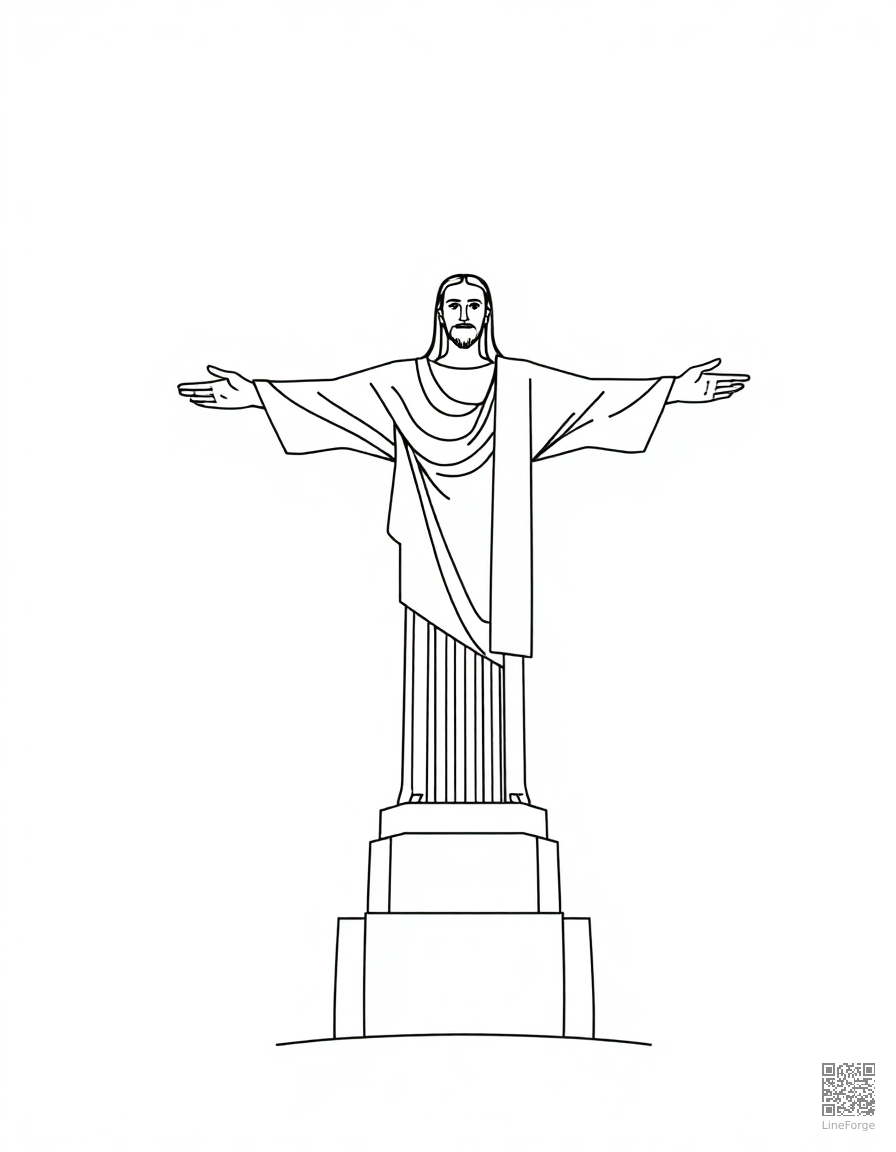 Free christ the redeemer statue in rio coloring page in minimal style — printable line art