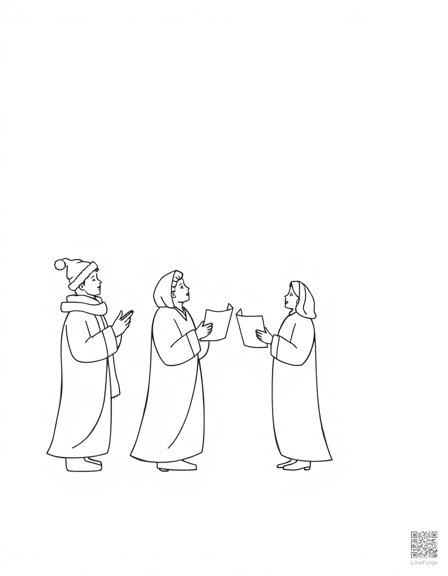 christmas carolers singing in the snow coloring page Minimal style - free printable