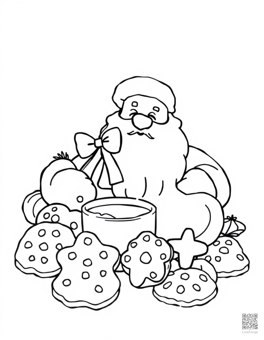 christmas cookies and milk for santa coloring page Contour style - free printable
