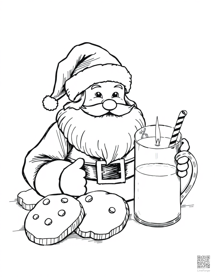 christmas cookies and milk for santa coloring page Crosshatch style - free printable