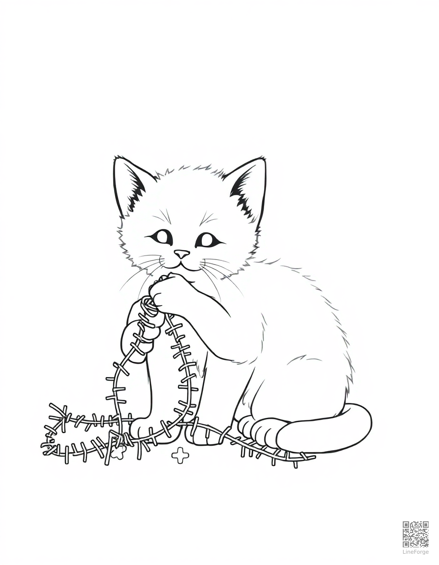 christmas kitten playing with tinsel coloring page Minimal style - free printable
