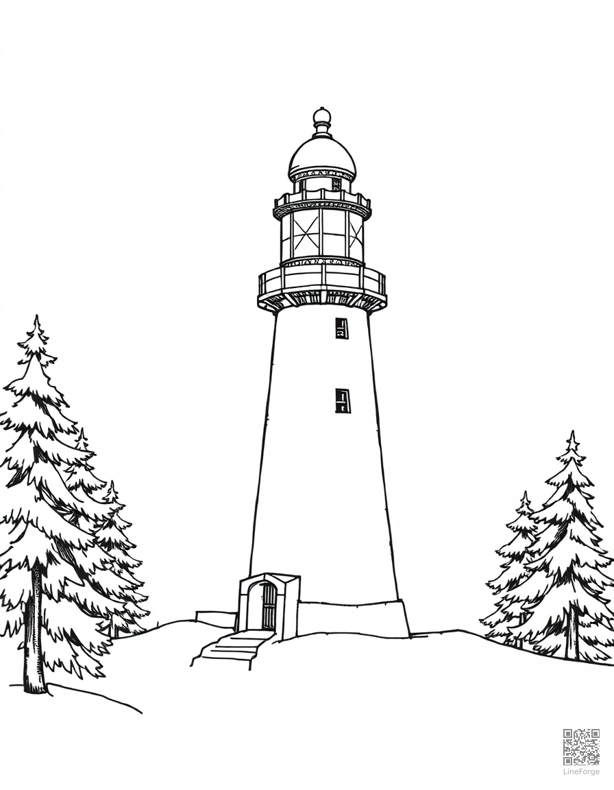 christmas lighthouse in the snow coloring page Crosshatch style - free printable