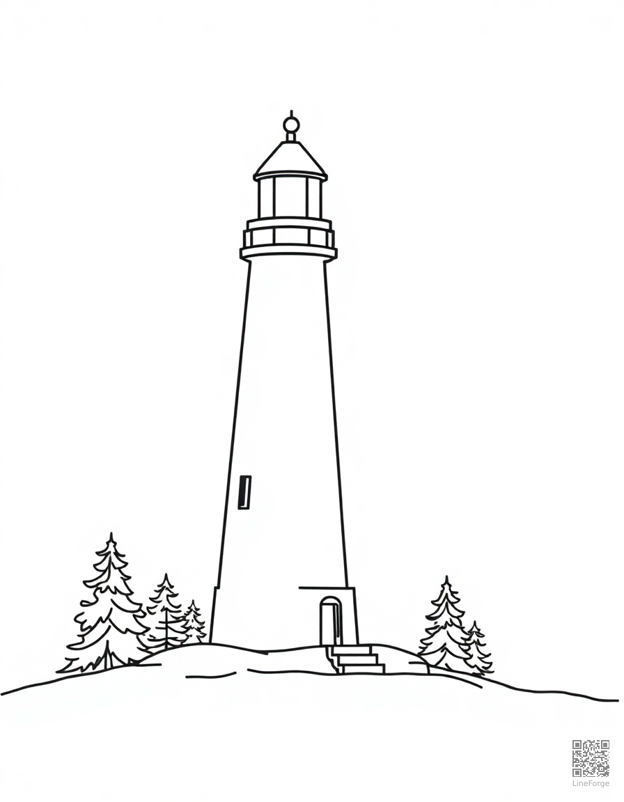 christmas lighthouse in the snow coloring page Minimal style - free printable