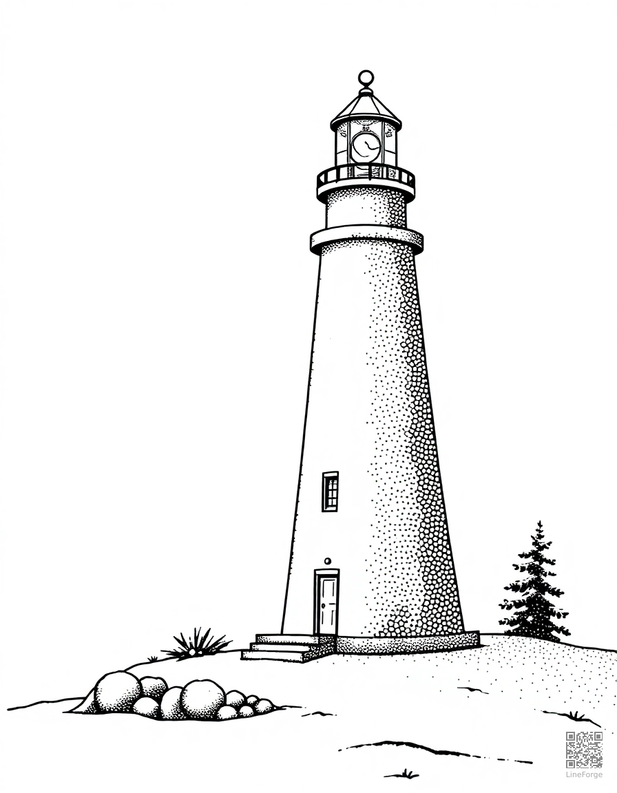 christmas lighthouse in the snow coloring page Stipple style - free printable