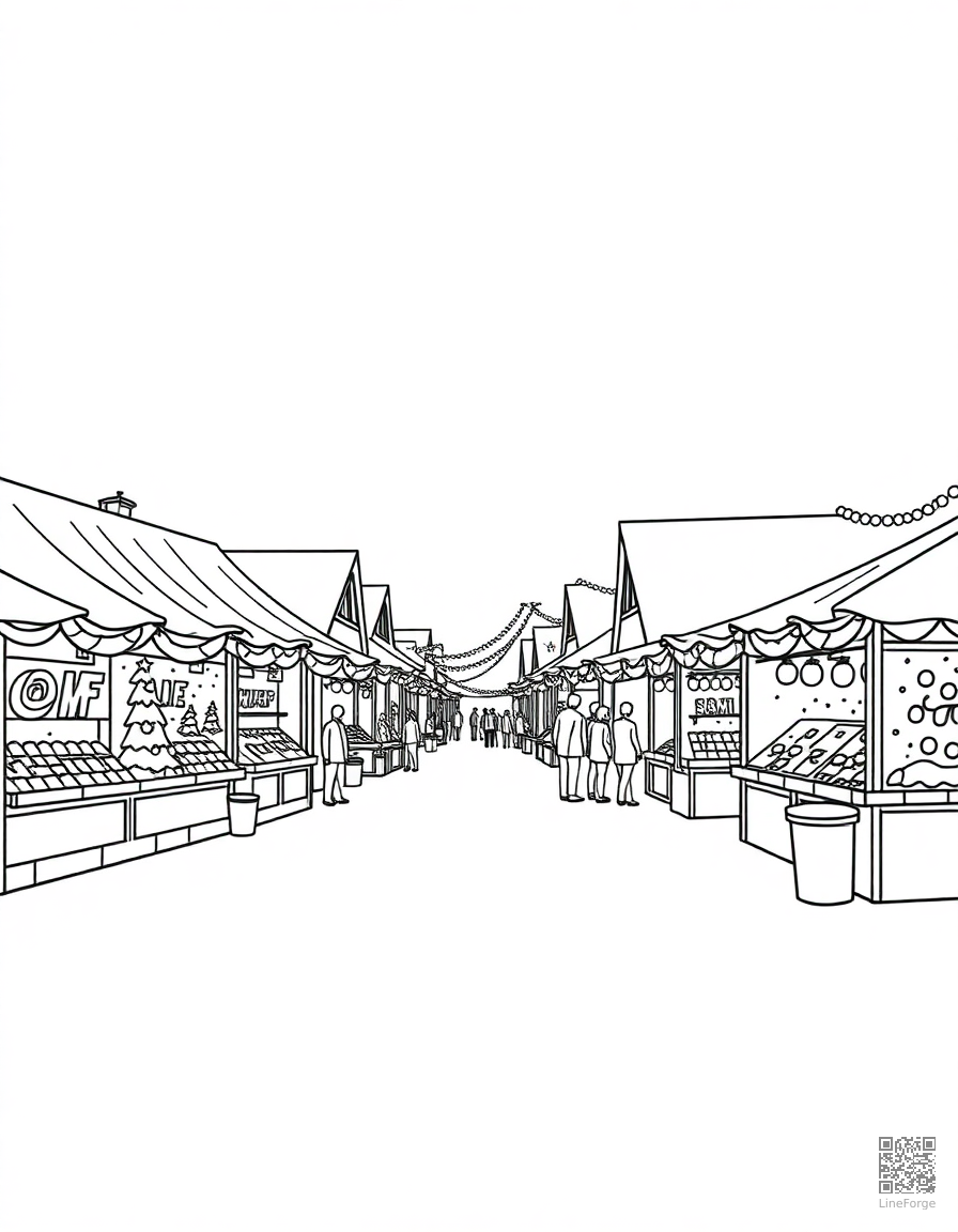 christmas market with festive stalls coloring page Minimal style - free printable