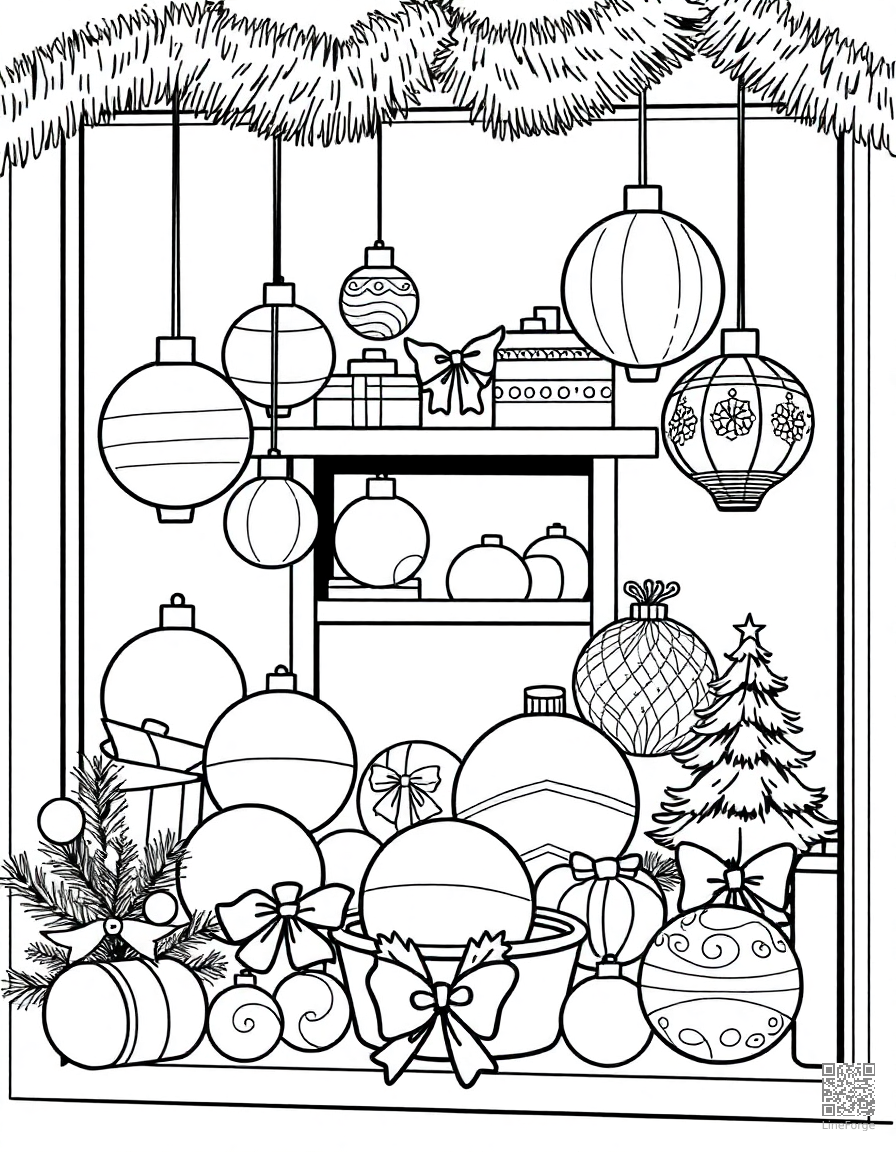 christmas ornament collection display coloring page Manga style - free printable