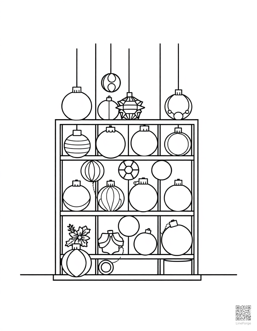 christmas ornament collection display coloring page Minimal style - free printable