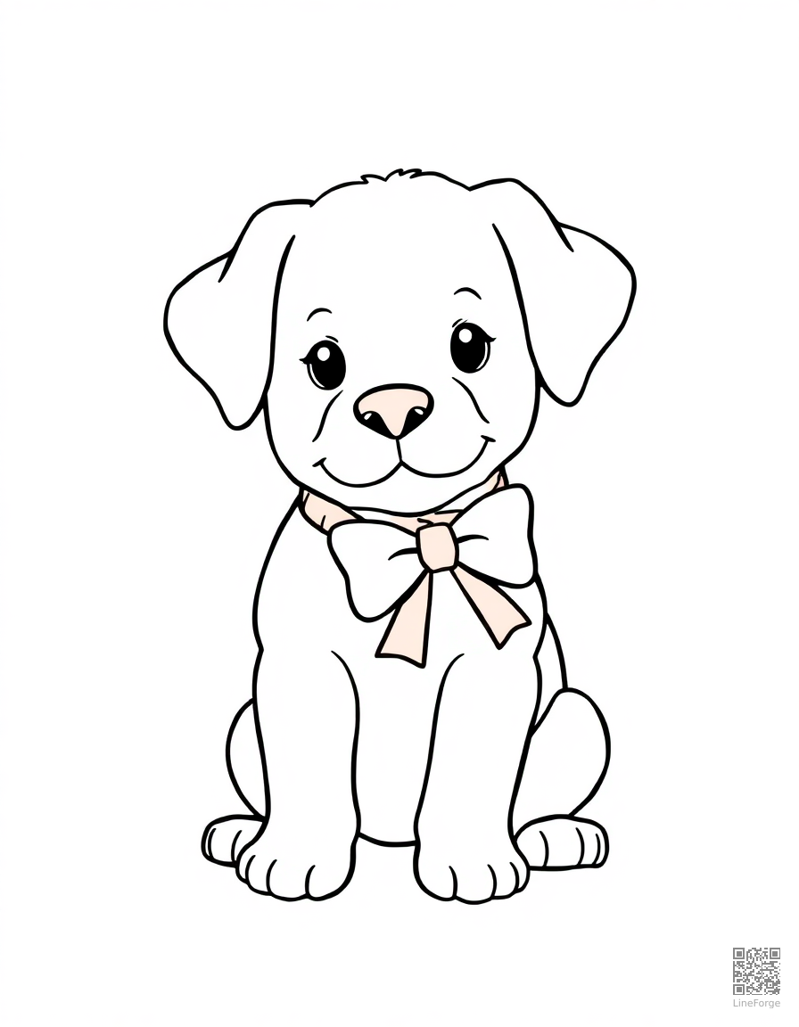 christmas puppy with a red bow coloring page Minimal style - free printable