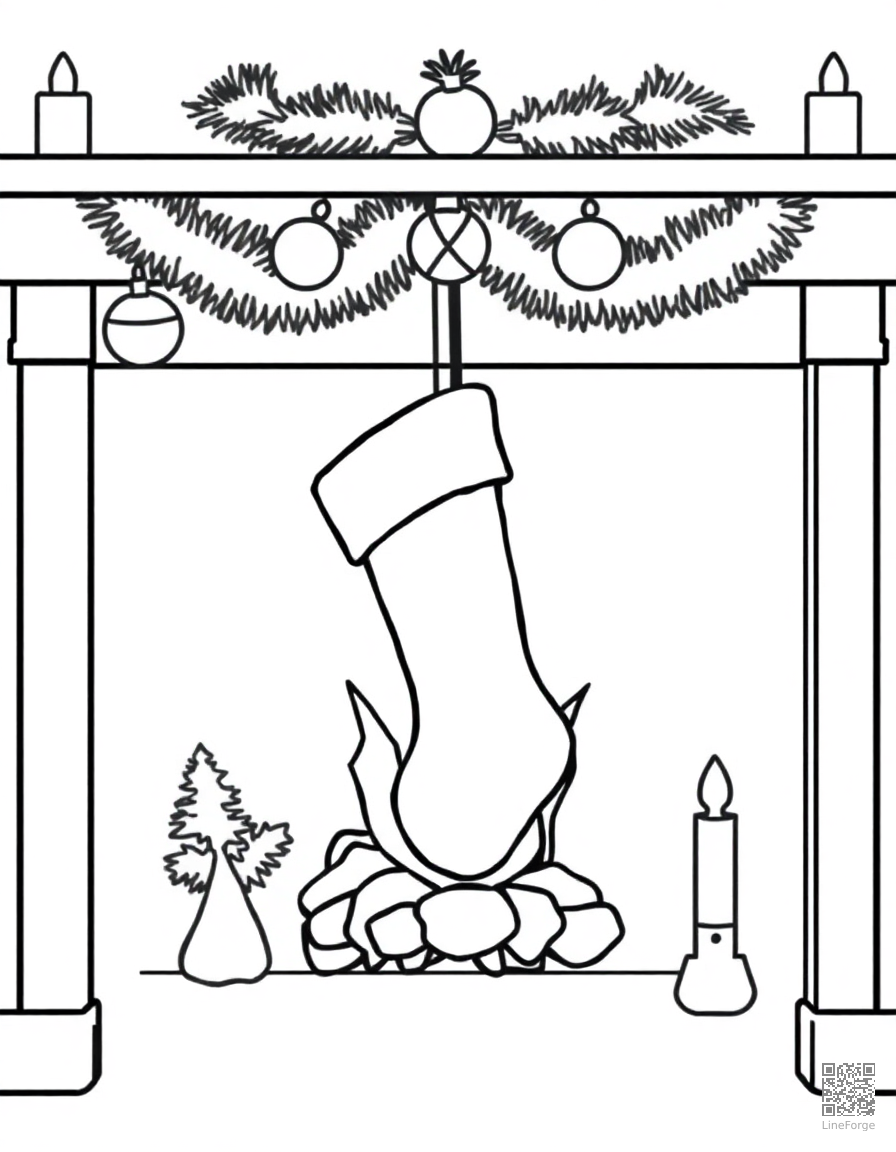 christmas stocking hung by a fireplace coloring page Minimal style - free printable