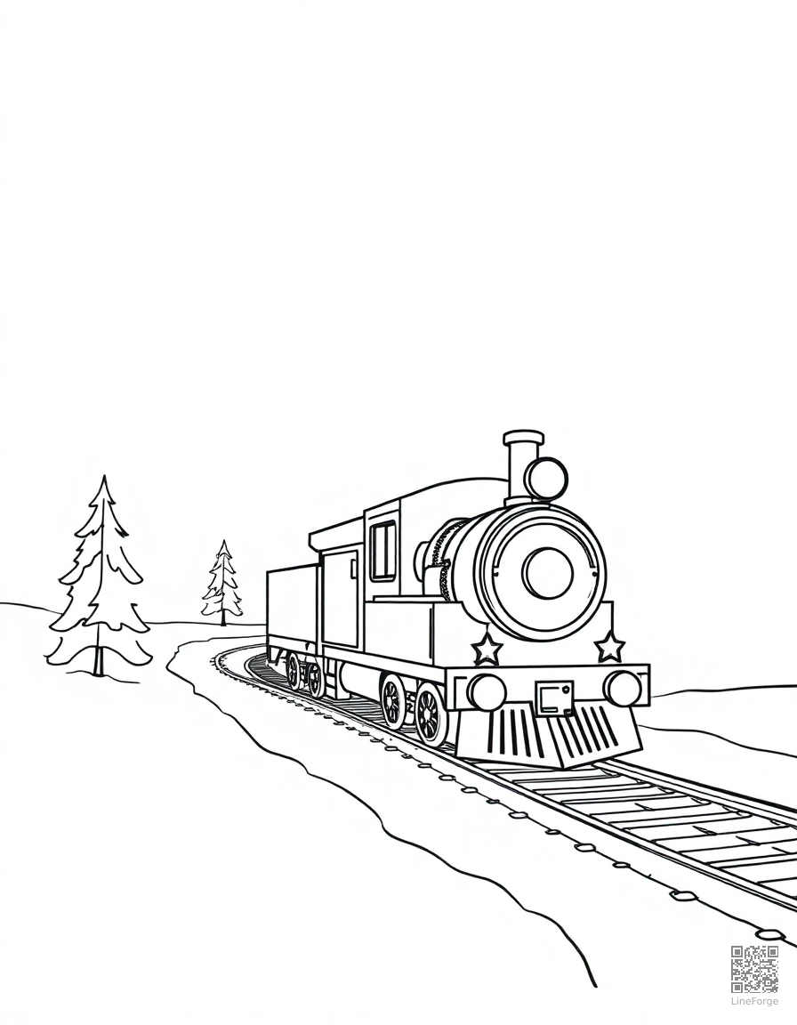 christmas train going through a snowy landscape coloring page Minimal style - free printable